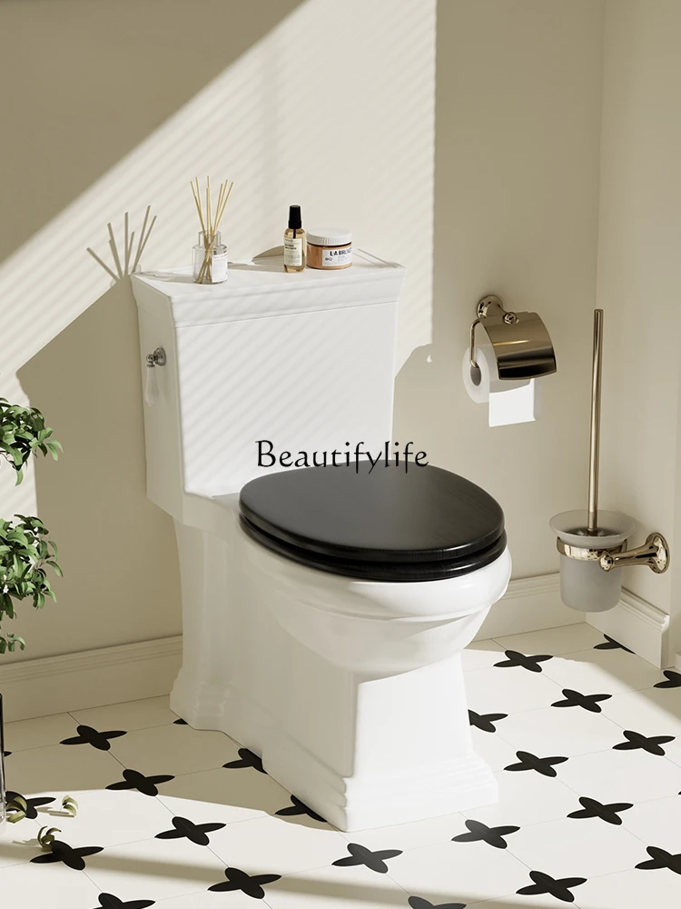 

European-Style Retro Toilet French Classical Bathroom Ceramic Solid Wood Cover White Siphon Toilet