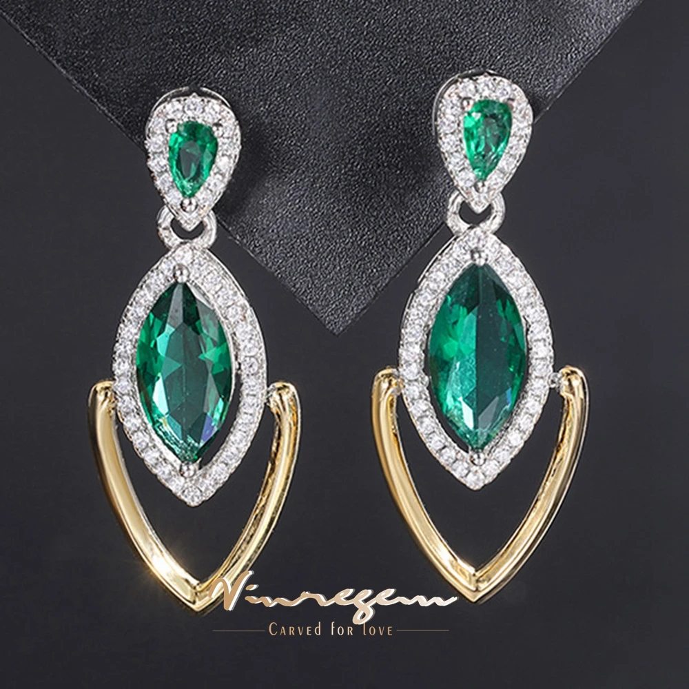 

Vinregem Marquise Cut Pear Lab Created Emerald Ruby Citrine Gemstone Sona Diamond Dangle Earrings Jewelry For Women Wholesale