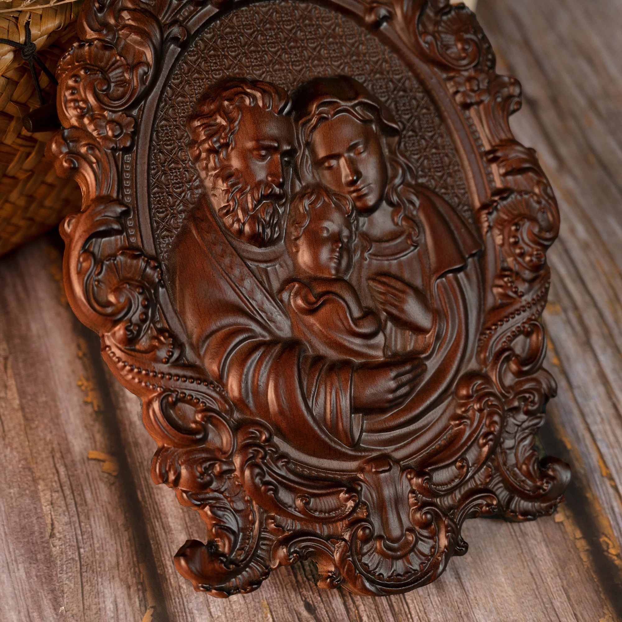 Diyalo Natural Wood Wall Hanging Decor Carved Orthodox Sagrada