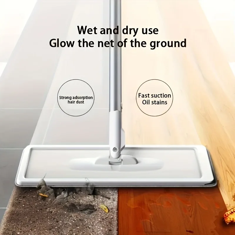 Hand-Free Flat Mop and Bucket Set Wet Dry Floor Cleaning System for Home Room Floors