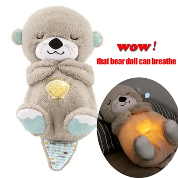 Breathing Bear Baby Soothing Otter Plush Doll Toy Baby Kids Soothing Music Baby Sleeping Companion Sound and Light Doll Toy Gift 1