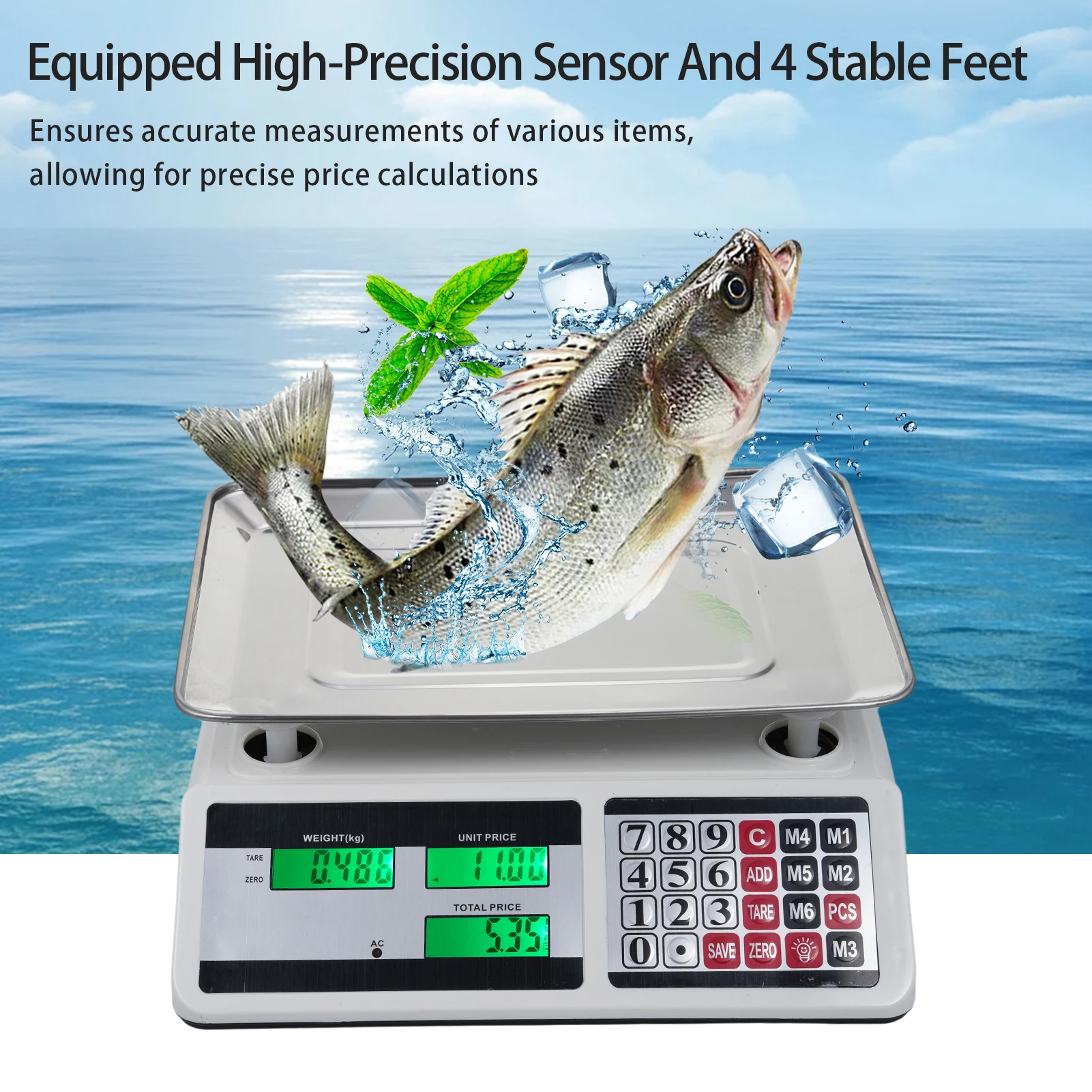【New】40KG Digital Price Scale Electronic Price Computing Scale with Stainless Steel Large Platform Dual LCD Display Big Button