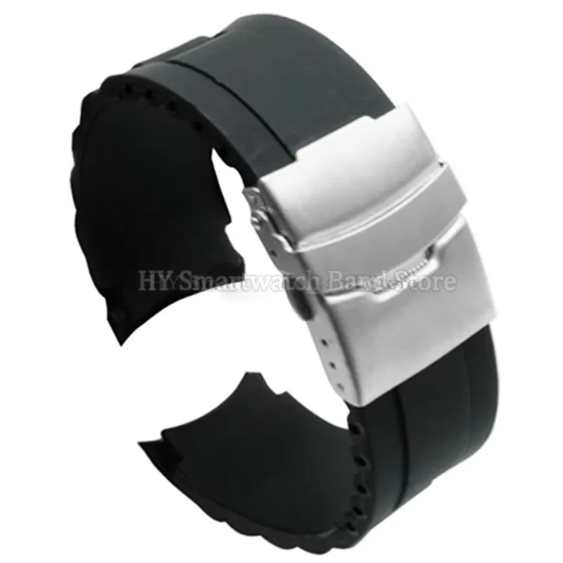 Waterproof Silicone Curved-End Watch Strap with Folding Buckle
