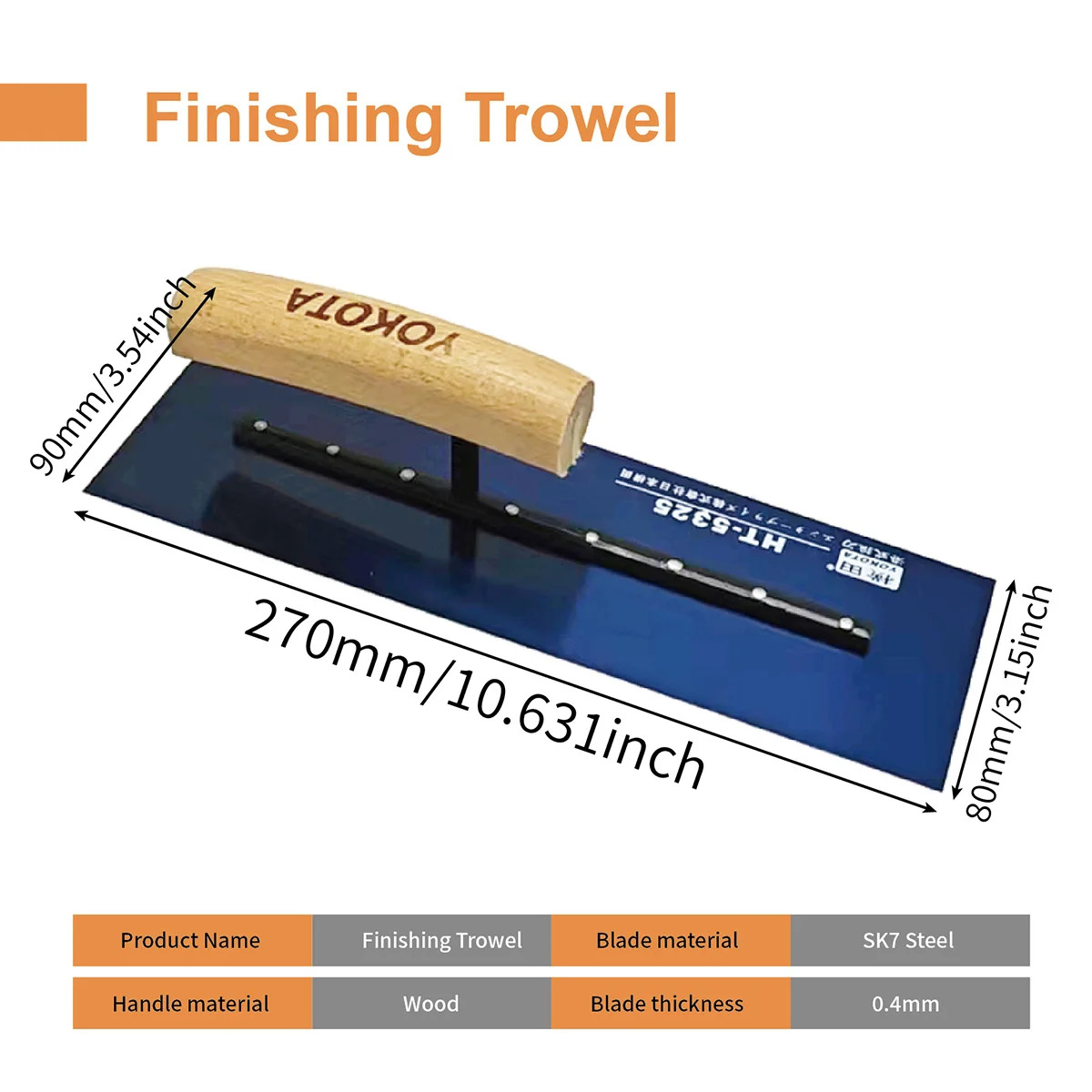 Finishing Trowel Masonry Construction Tools 27cm Blue Steel For Concrete Cement Applying Putty Wall Construction Home Decorating 3
