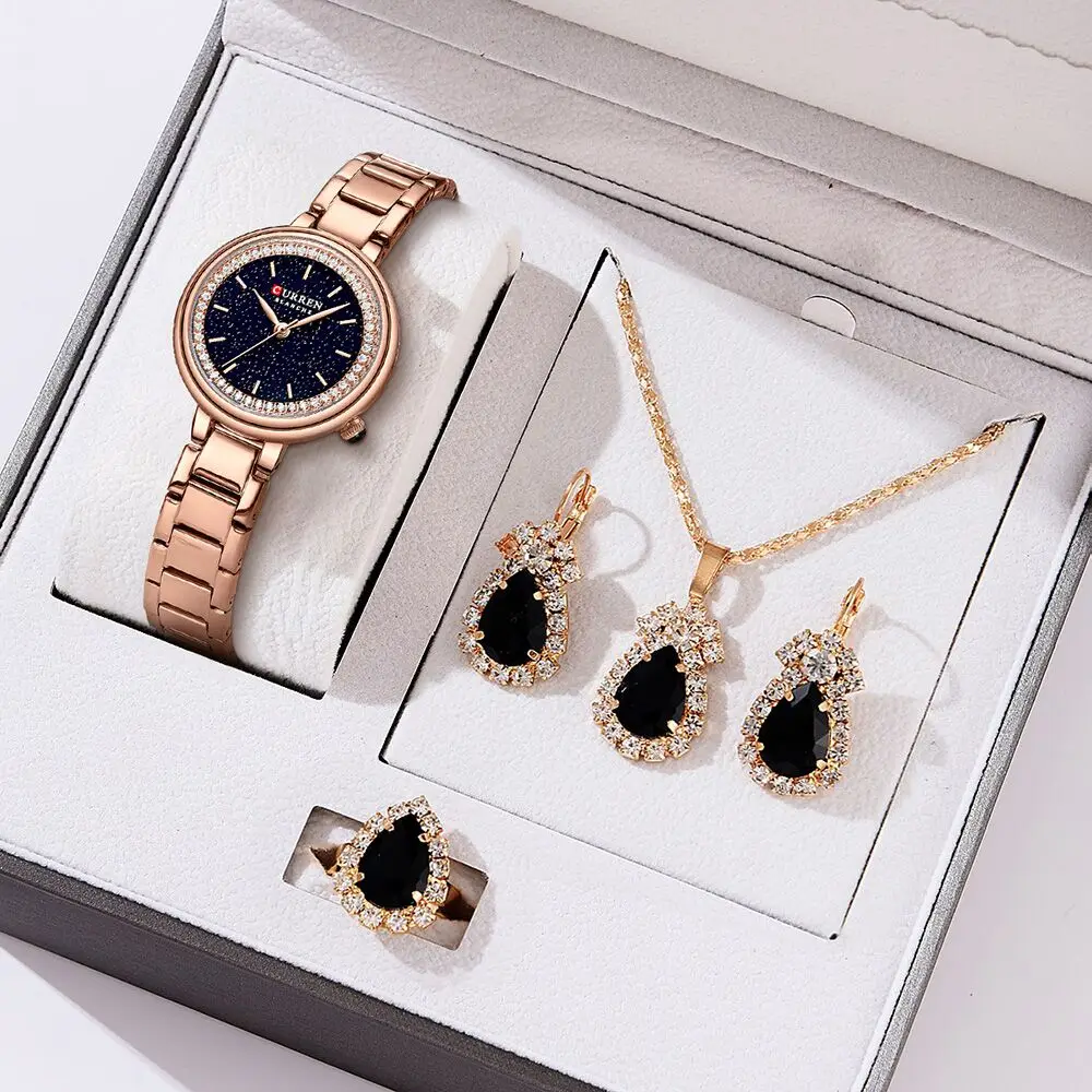 5pcs Set Watch Set For Women Luxury Stainless Steel waterproof Analog Ladies Quartz Wristwatch Fashion Bracelet Watch_voghion.com