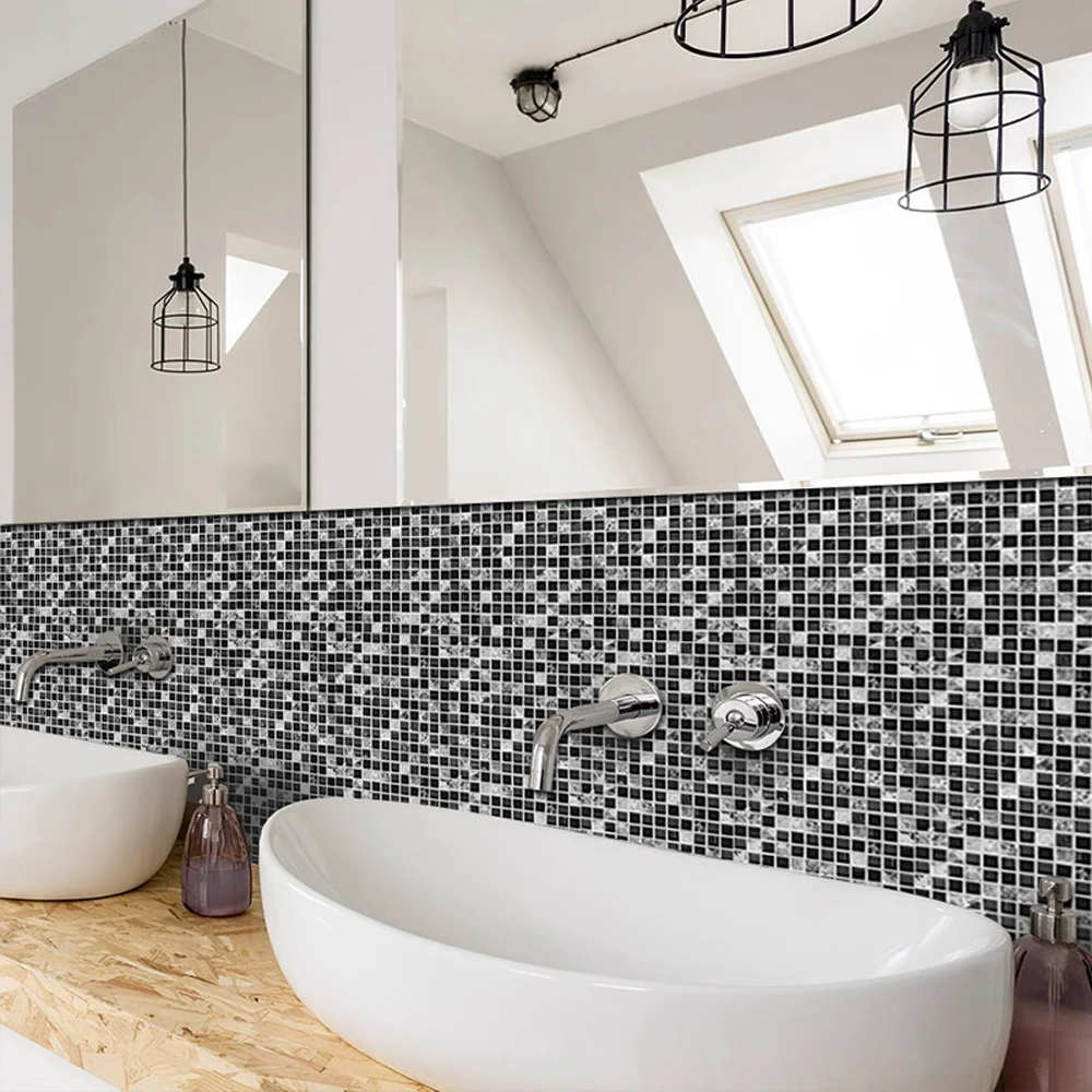 Self-adhesive Kitchen Mosaic Tile Sticker Splashback Decoration Bathroom Adhesive Wall Vinyl Waterproof PVC Wallpaper Panel