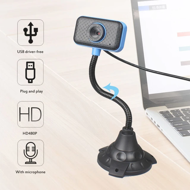 USB Webcam Camera with Mic Night Vision Web Cam For PC Laptop Class 360  Degree