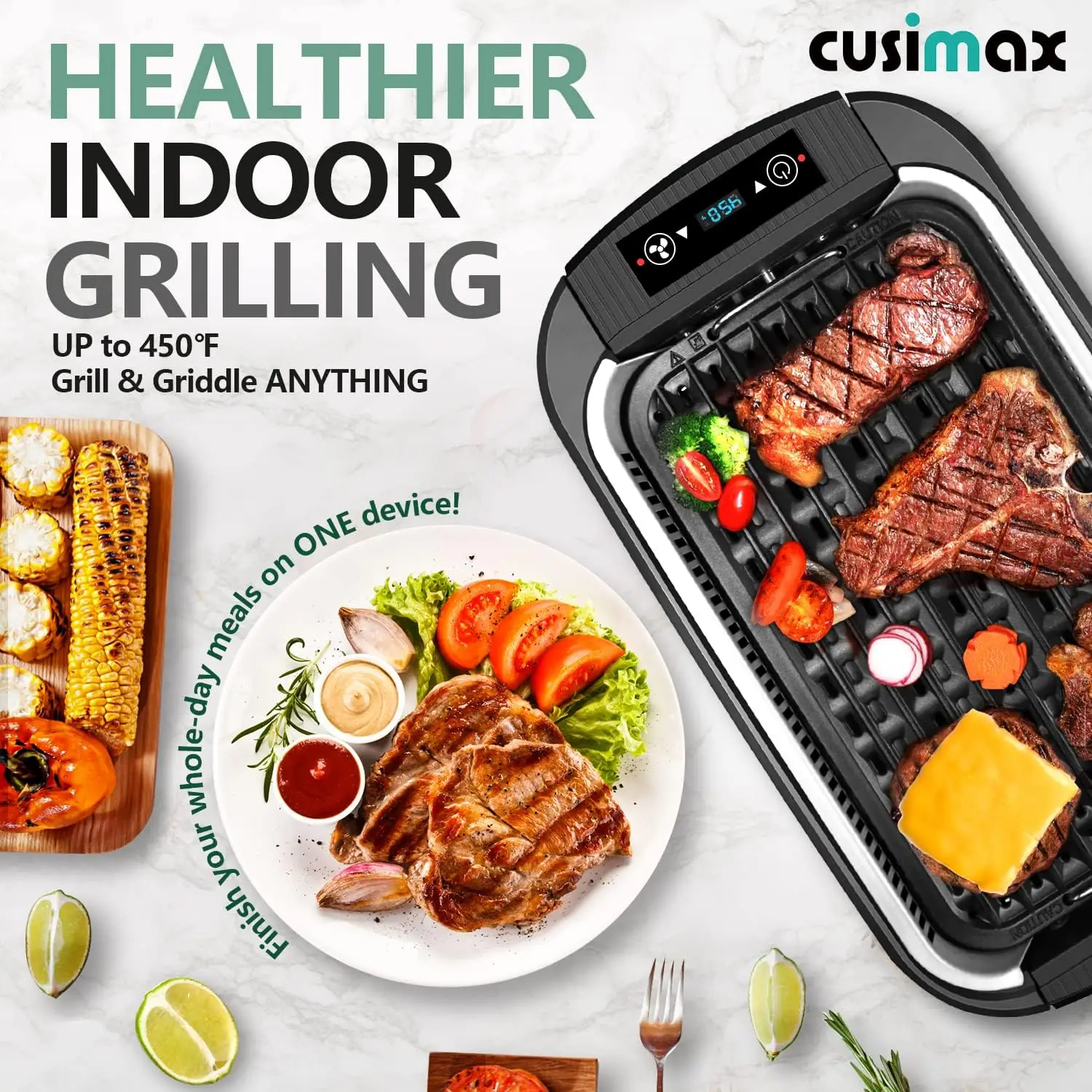 Indoor Grill, CUSIMAX Smokeless Grill Indoor, Electric Grill Griddle, 1500W  Korean BBQ Grill with LED Smart - AliExpress