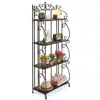 Black Metal Decorative Bakers Rack with 4 Tiered Shelves and Scrollwork Frame Indoor Plant Stand and Bookshelf Organizer 3