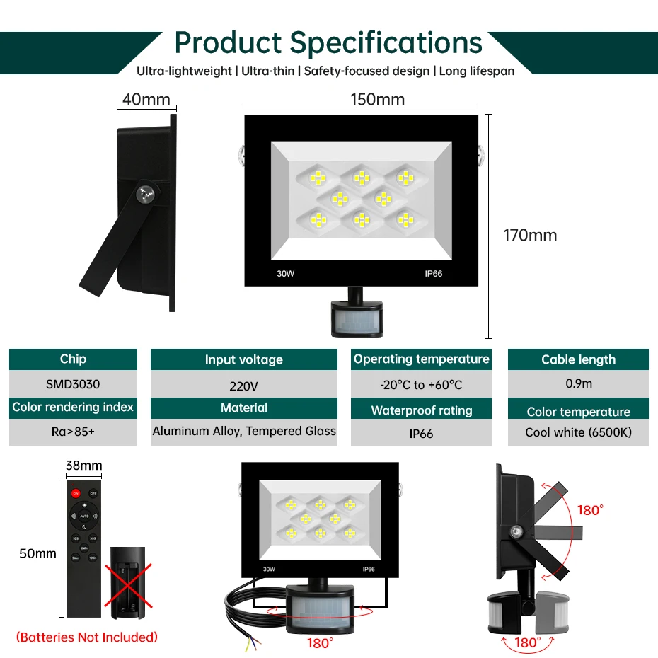PIR Motion Sensor LED Flood Light AC220V 100W 60W 30W IP66 Waterproof Sa86d31cfab6441f690005570f4fd23e3w