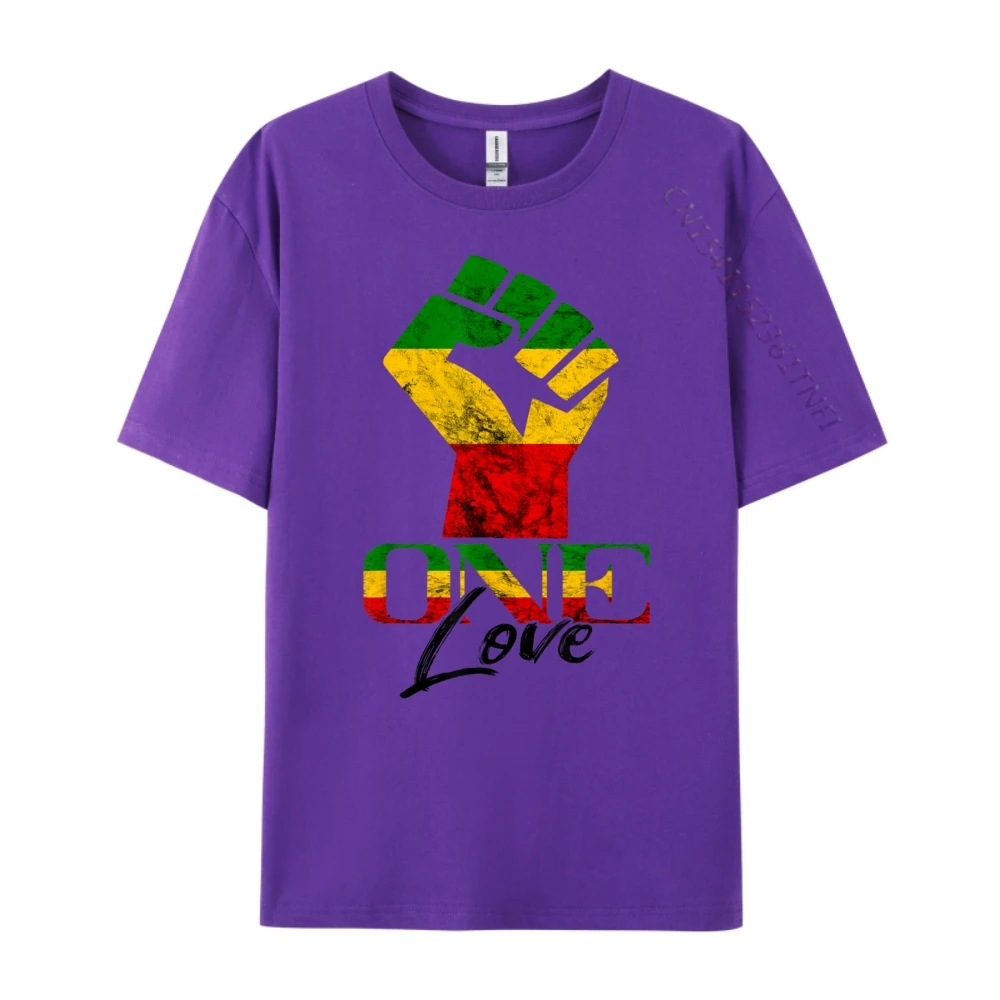 Rasta Reggae One Pride Love Slogan Short Sleeve Tops Tees Autumn O-Neck Premium Cotton Mens T-Shirt Slogan T-Shirt Latest Rasta Reggae One Pride Love Reggae Roots Handfist Reggae purple