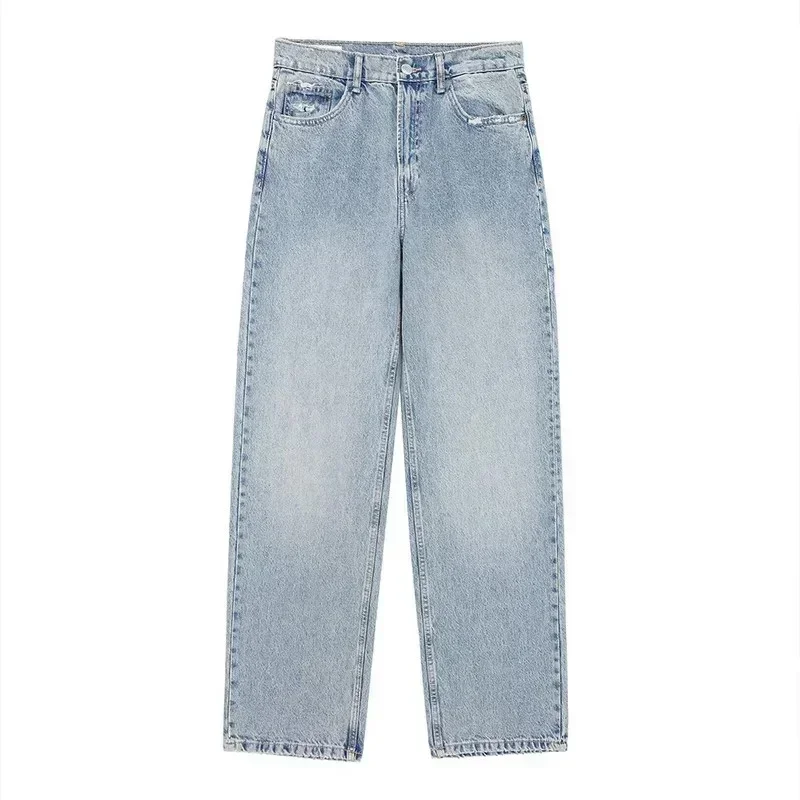 Women's Fashion Jeans Solid Colour Loose Trousers Gradient Colour Casual Streetwear Pant Broken Holes Decorated Jeans 2