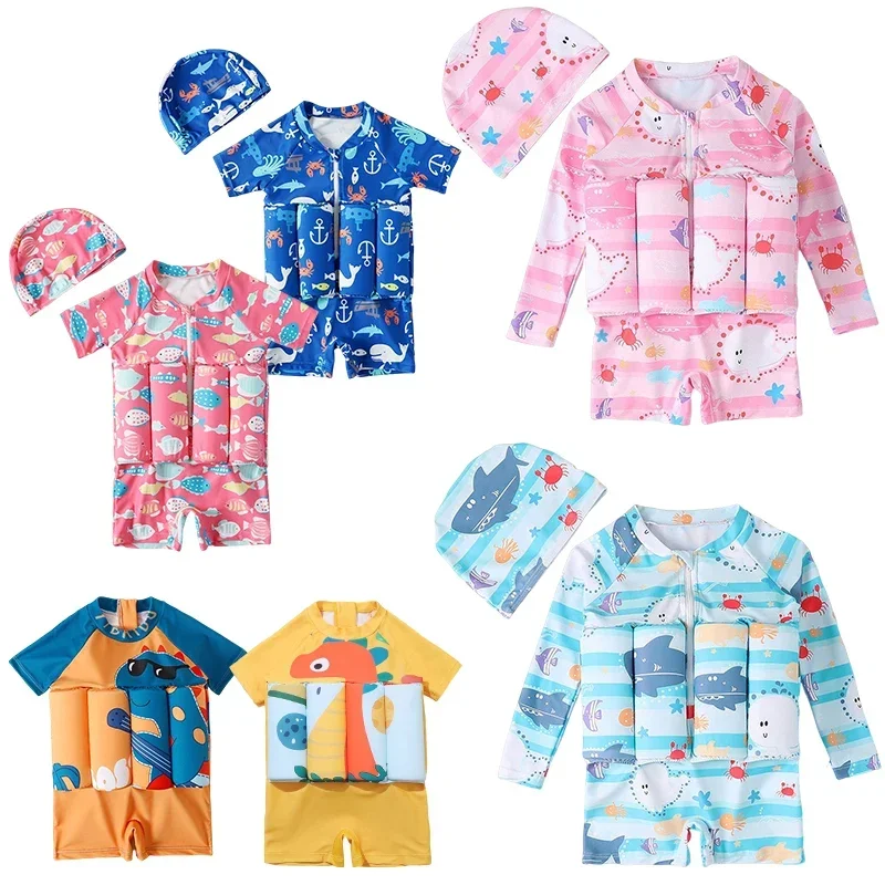 1-6T Children's Buoyancy Swimsuit Cartoon Swimwear Kid One-Piece Floating Rash Guards Bathing Clothes Boys Girls Swimming Suits kids swimsuits