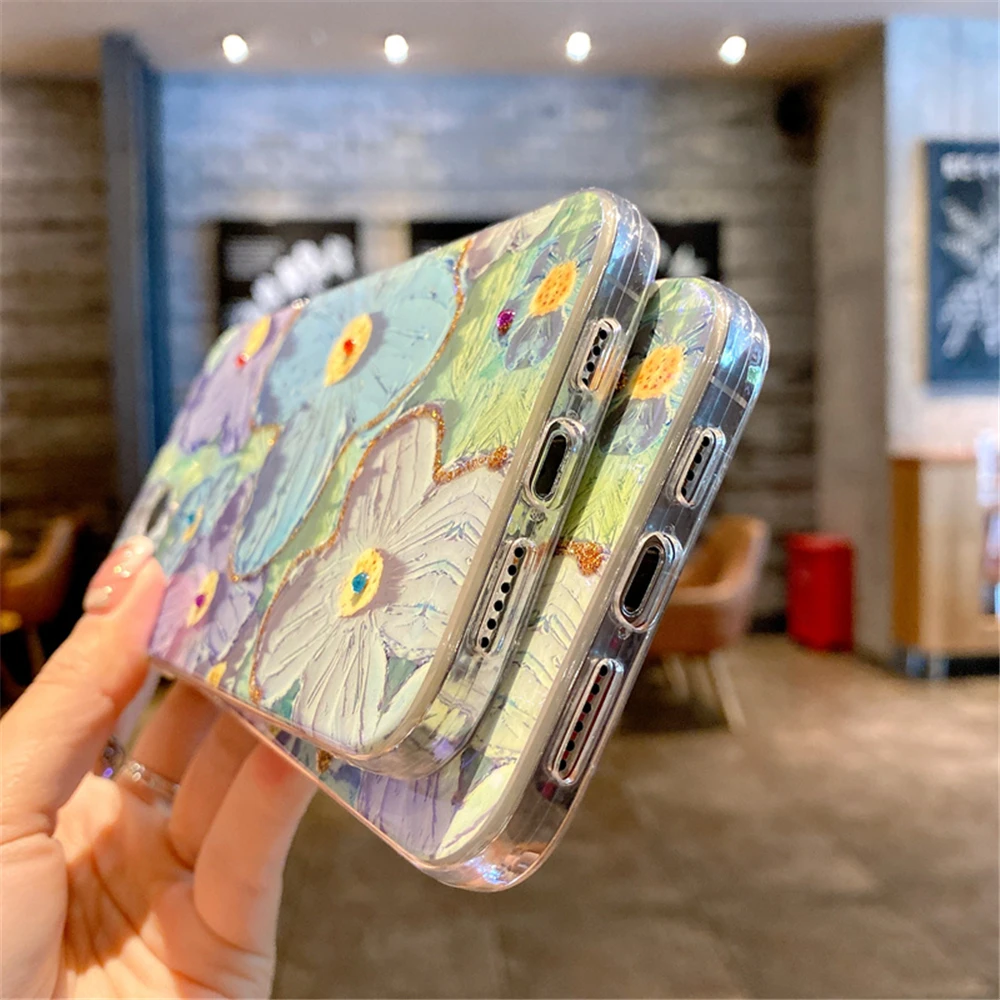 Glitter Flower Reflective Phone Case Cover