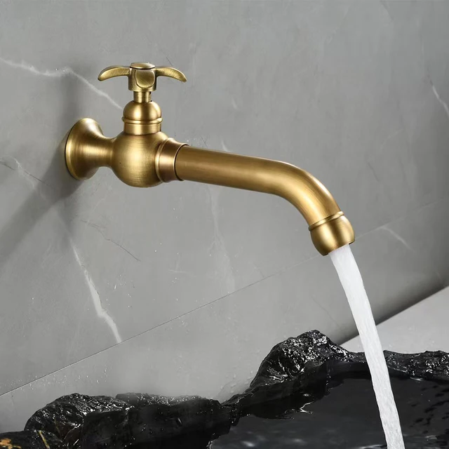 ก๊อกน้ำเย็นเดี่ยวติดผนังสำหรับใช้งานกลางแจ้ง, ก๊อกน้ำอ่างล้างจานติดผนังสีบรอนซ์, ก๊อกน้ำแบบหมุนได้ 1