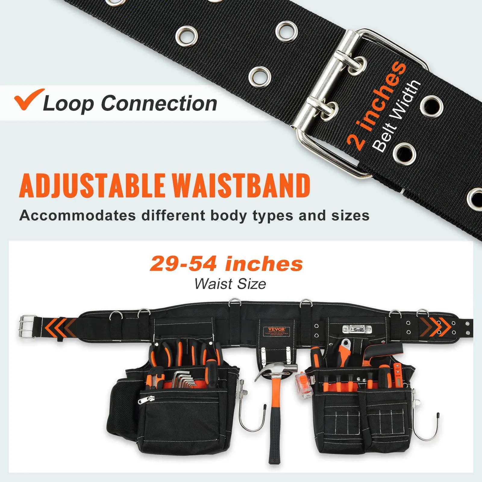 Tool Belt with Suspenders 1680D Polyester, 29 Pockets, 29-54 inches Adjustable Waist Size, Tool Belts for Men, Heavy Duty Carpen 4