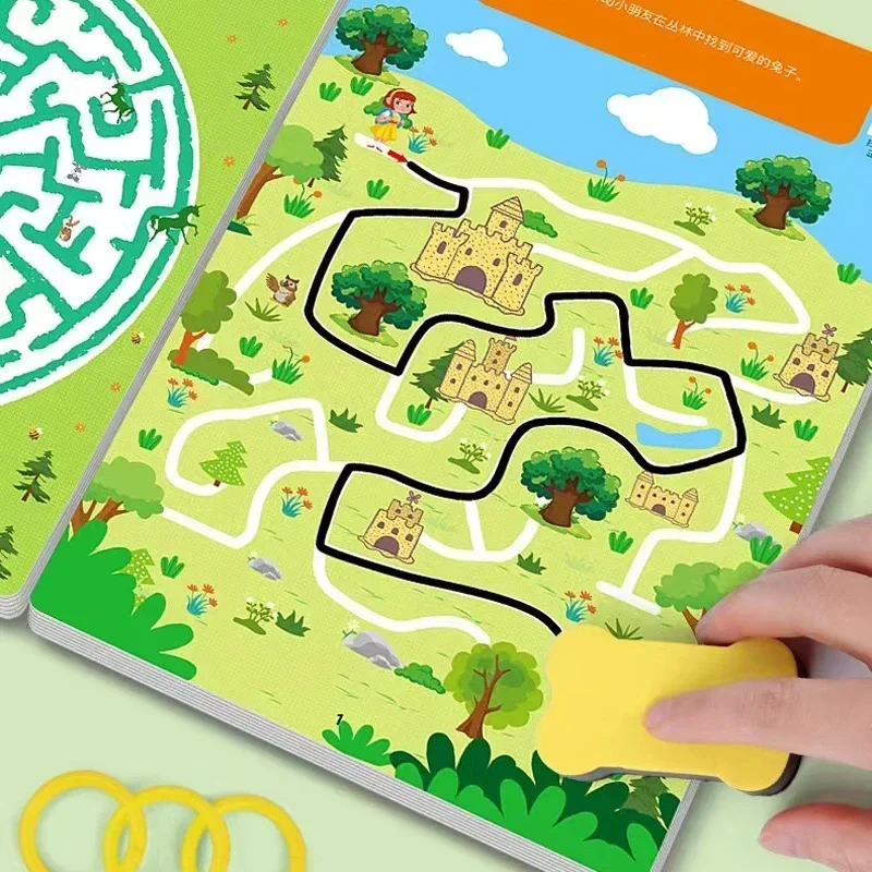 64 Pages Educational Games Kids Concentration Maze Training Book Reusable Practice Copybook 4