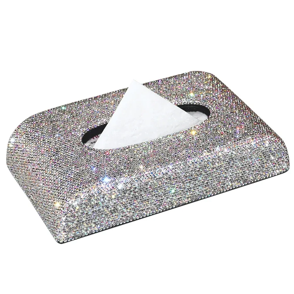 

Home Office PU Leather Napkins Paper Sparkly Holder Interior Accessories for WOMAN Gift Luxury Crystals Red Car Tissue Box