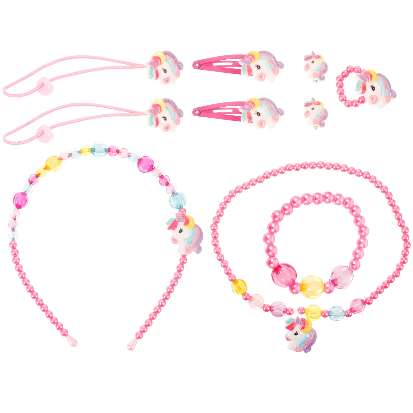 

Princess Necklace Set Unicorn Hair Accessories Girls Jewelry Kids Rings Party Favors Resin for 4-6