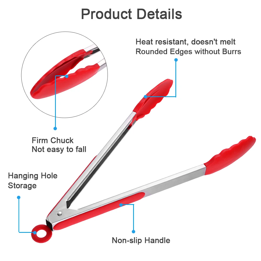 Silicone BBQ Grilling Tong Kitchen Cooking Salad Bread Serving Tong Non-Stick Barbecue Clip Clamp Stainless Steel Tools Gadgets food tongs
