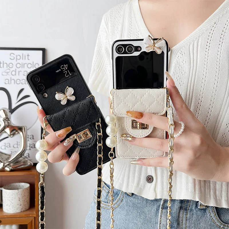 

For Samsung Galaxy Z Flip 5 4 3 Phone Case Bowknot Crossbody Strap Wallet Drop Protective Cases