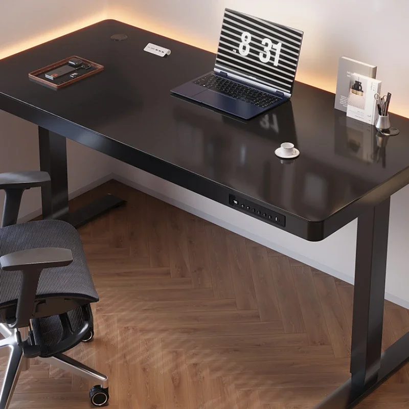Minimally Modern Tempered Glass Computer Table Desktop Home Office Desk Bedroom Desk Storage with Drawers Gaming Table