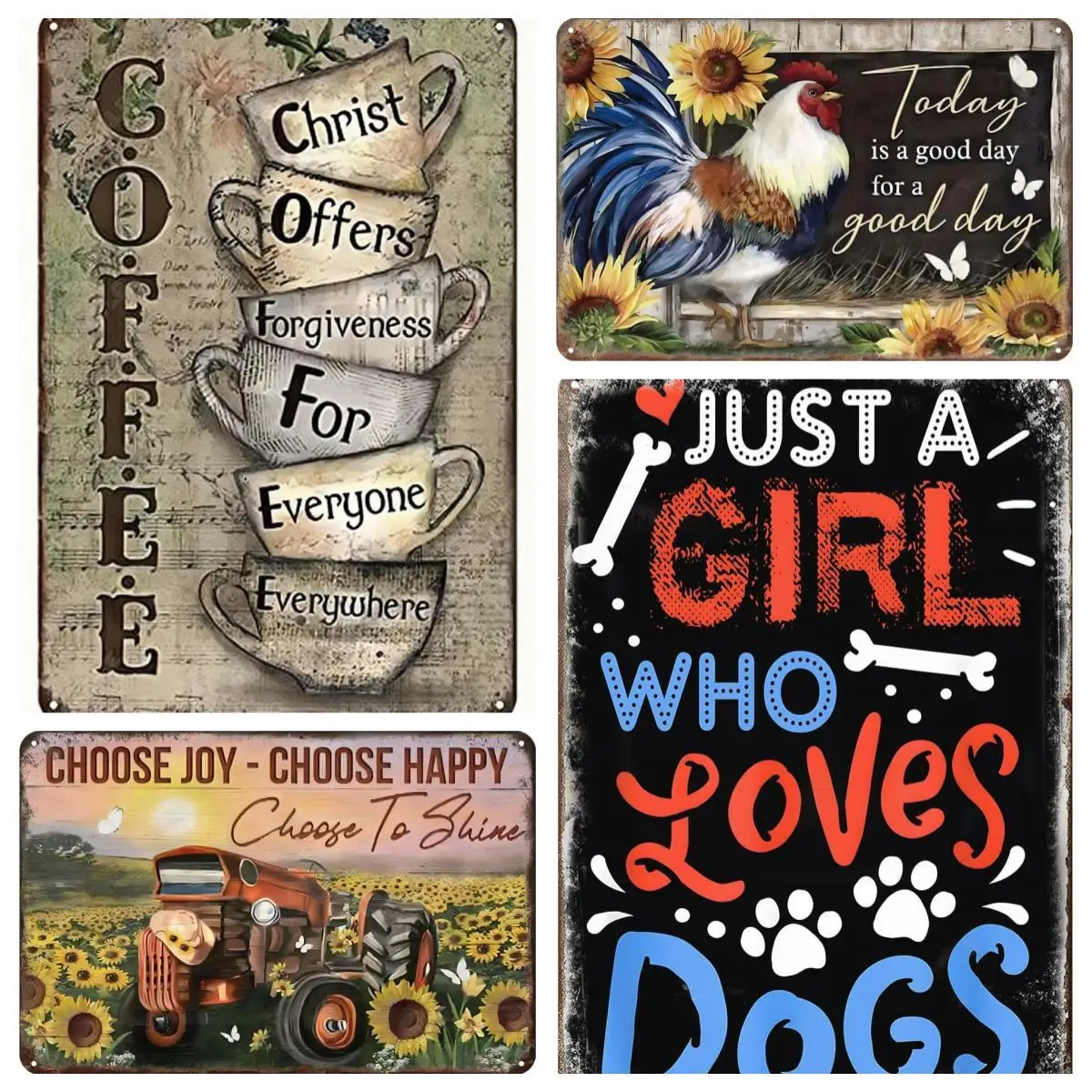 

Vintage Funny Farm Rooster Coffee House Metal Tin Sign Wall Decor Plaque for Home Kitchen Bathroom Bar Farmhouse Decor Posters