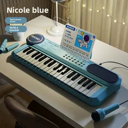 Children's Piano Keyboard with Microphone - Interactive Musical Toy for Early Learning and Play (Blue)