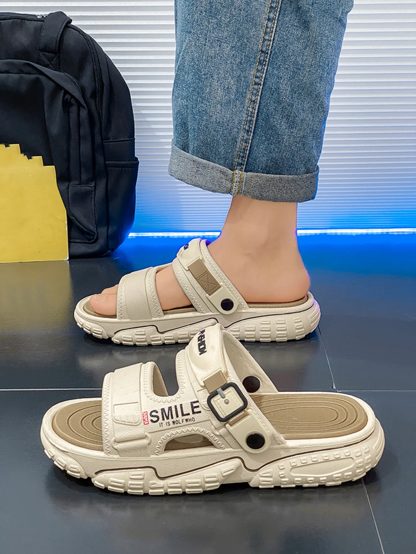 Men's Summer Thick-Soled Sandals, Casual Open-Toe Soft-Soled Shoes, Comfortable Slippers, Bathroom Slip-On Shoes