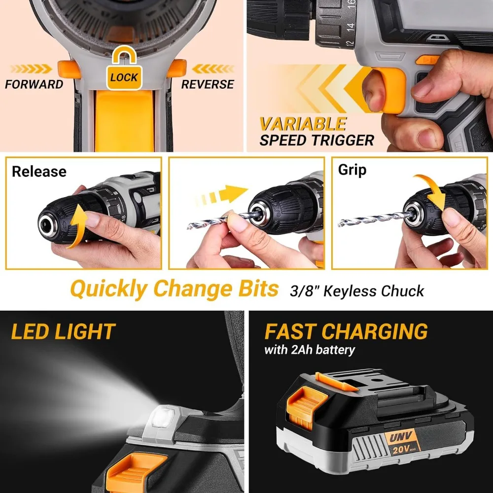 Toolbox, Cordless Drill Tool Kit Set, 20V Power Drill Toolboxes with Battery Electric Drill Driver, Toolbox 4