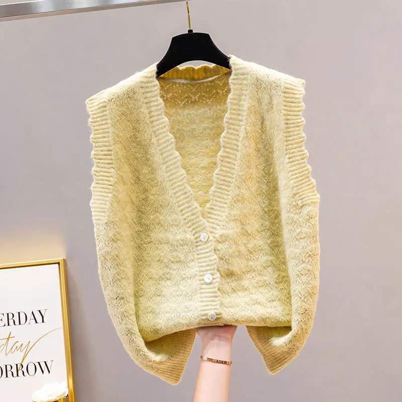 2022 Wave  V-neck Knit Sleeveless Sweater Short Vest Loose Spring Coat Tops Waistcoat Lady Top Cloth for Women girl  Blue red cardigan Sweaters