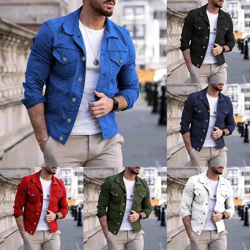 2022 Autumn  Winter New Male jeans jackets Pure Color Cowboy Simple Men's Leisure Short Denim Jacket