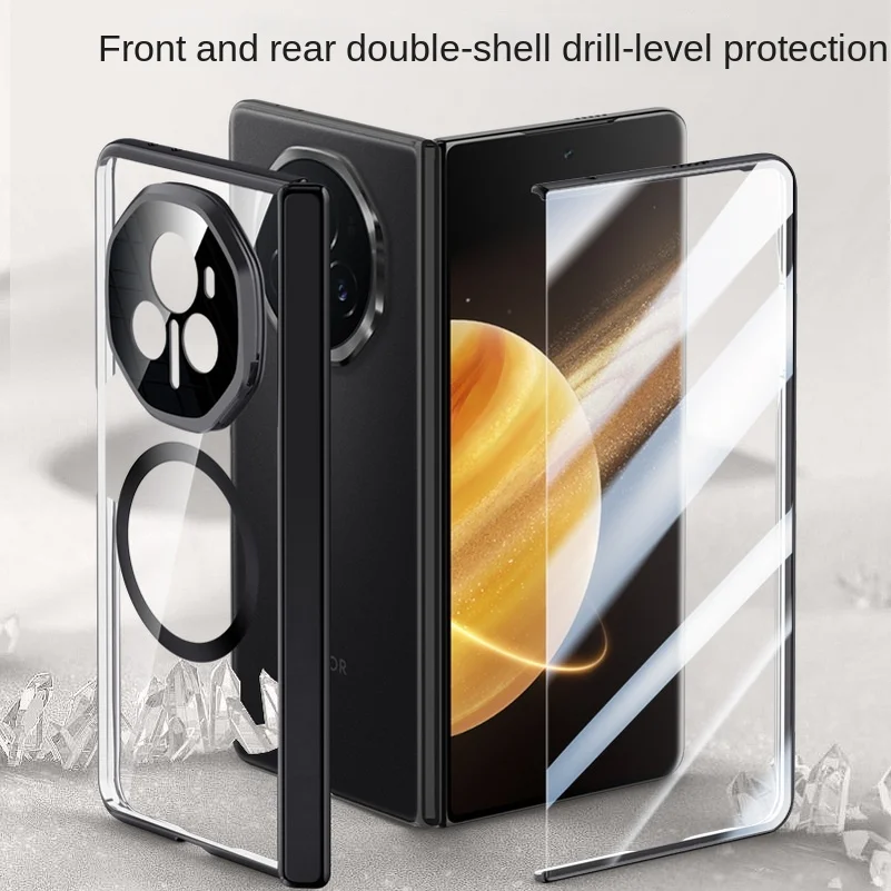 MagSafe Magnetic Transparent Privacy Screen Tempered Glass Protector with Spring Hinged Back Cover