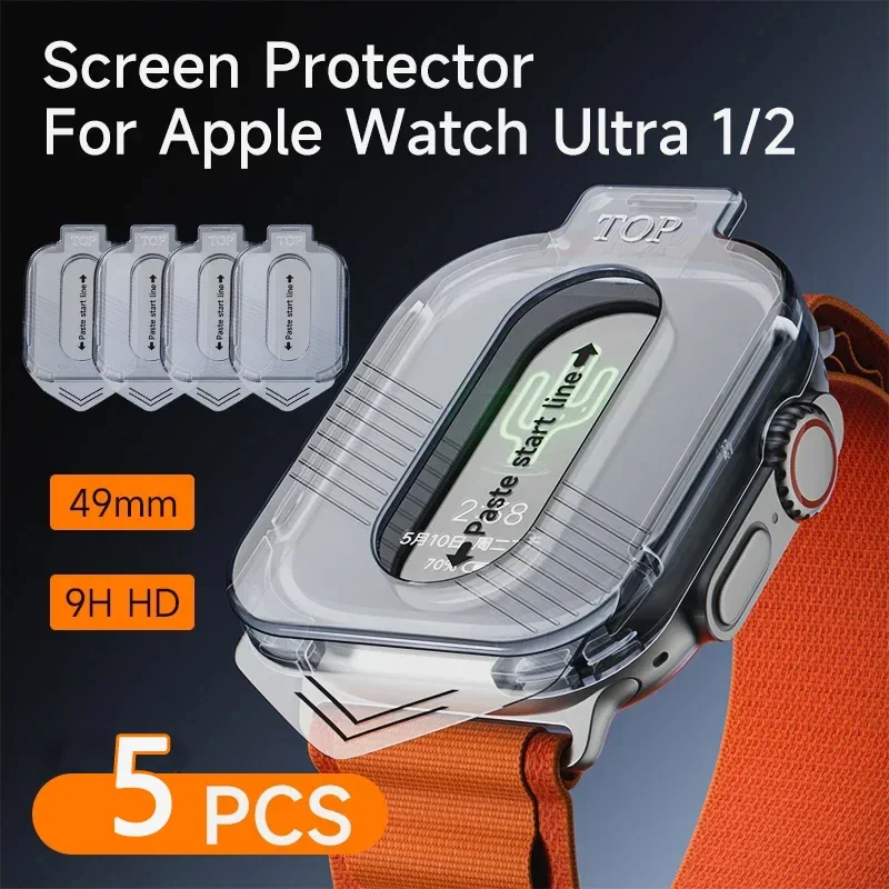 고화질 9H 강화 유리 스마트워치 화면 보호대, 애플 워치 울트라 2, 49mm 스마트 액세서리, 아이워치 49mm, 5 팩
