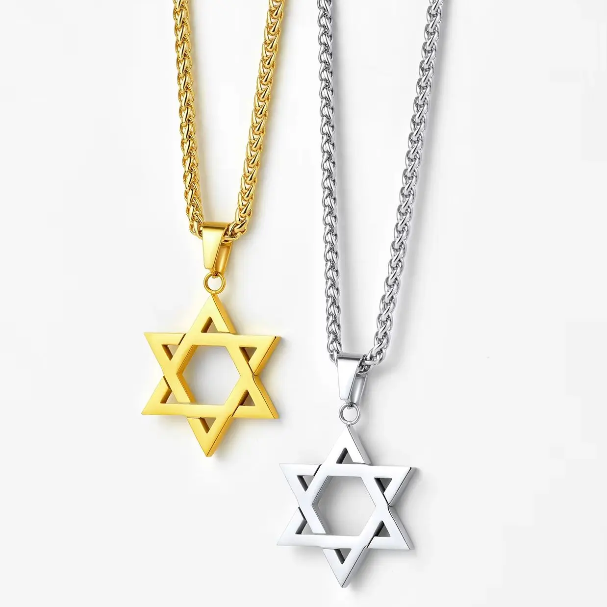 U7 Stainless Steel Star of David Necklace Men Women Gold Black