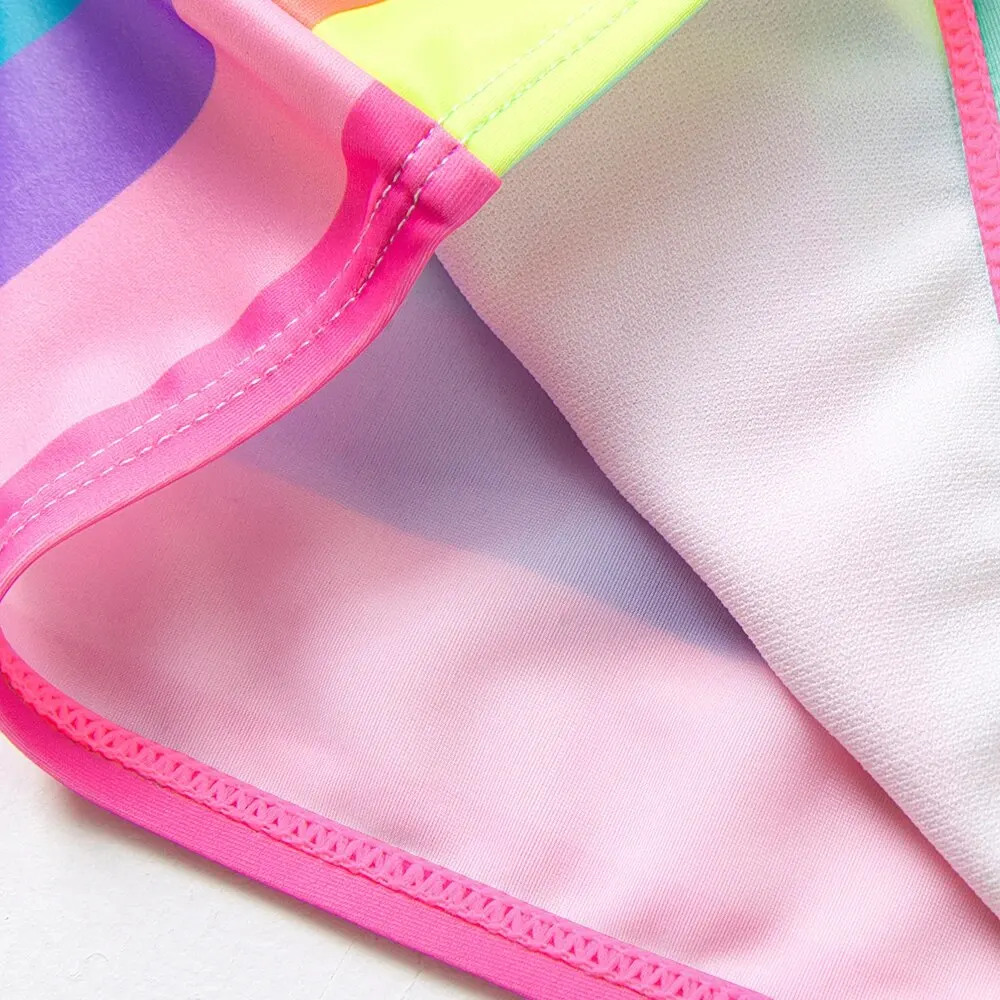 Girls swimsuit rainbow stripe bow girl bikini set