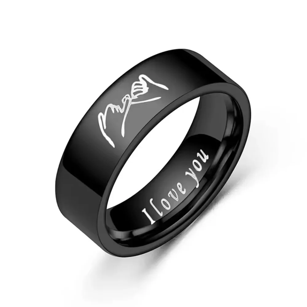 Stainless Steel Rings with "I LOVE YOU" Engraved Inside - Black/White Matching Promise Rings Valentine's Gift Jewelry