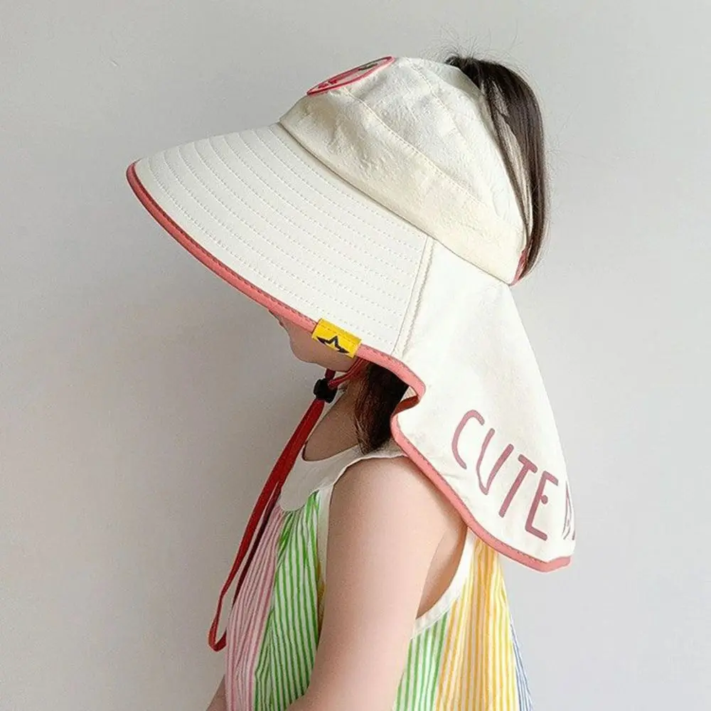 Cartoon Foldable Sun Hat with Neck Flap Cute Adjustable Big Brim Sunhat Lightweight Breathable Summer Beach Cap For Children