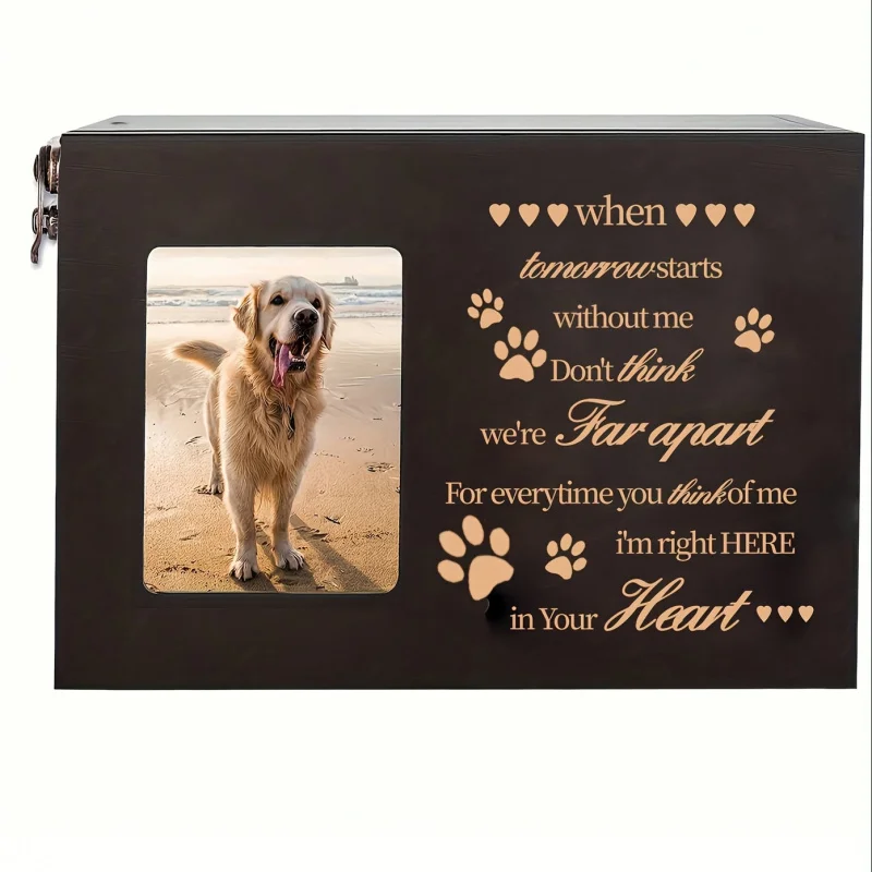 Pet Urn Dog or Ashes，Wooden Pet Urn with Photo Frame，Pet Memorial or Dog Box with Black Flannel，Lost P