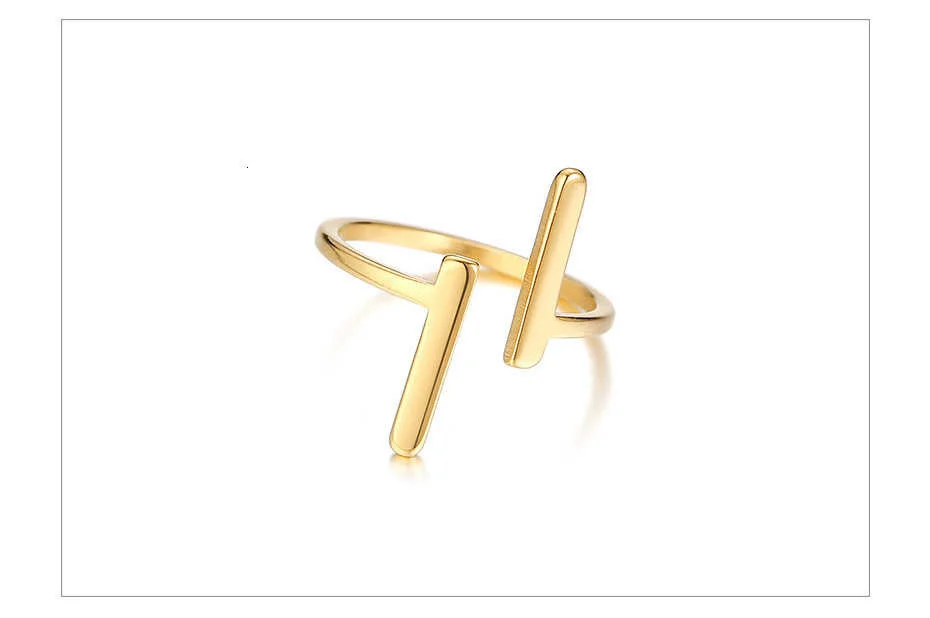 Vnox Minimalistischen Doppel T Brief Ringe für Frauen Partei Schmuck Gold Farbe Edelstahl anillo Geschenke für Mädchen Weibliche Dame – Detail 6