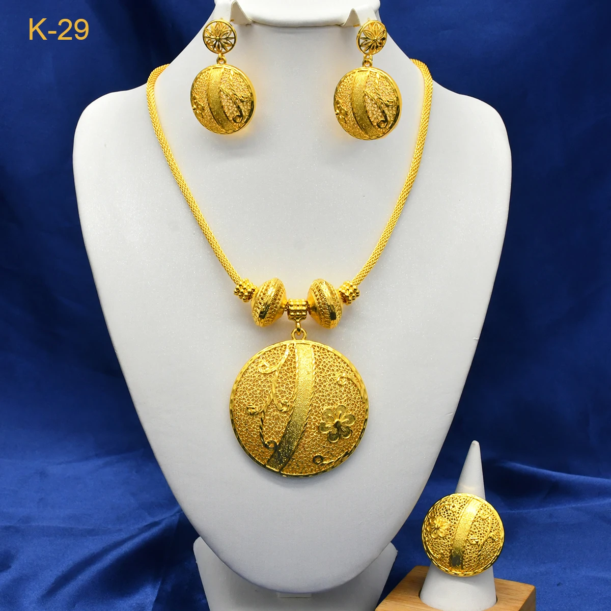 Luxury Indian Bridal Round Pendant Necklace Earrings Ring Set Dubai 24k  Gold Color Jewelry Set for Anniversary Party Gifts - AliExpress, image size:1200x1200