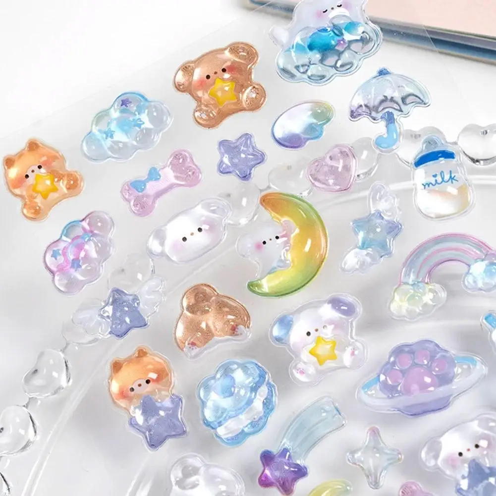 Cartoon 3D Relief Sticker Crystal diamond Jelly Stickers Children Girls DIY Handbook Scrapbook Stickers Phone Case Decoration