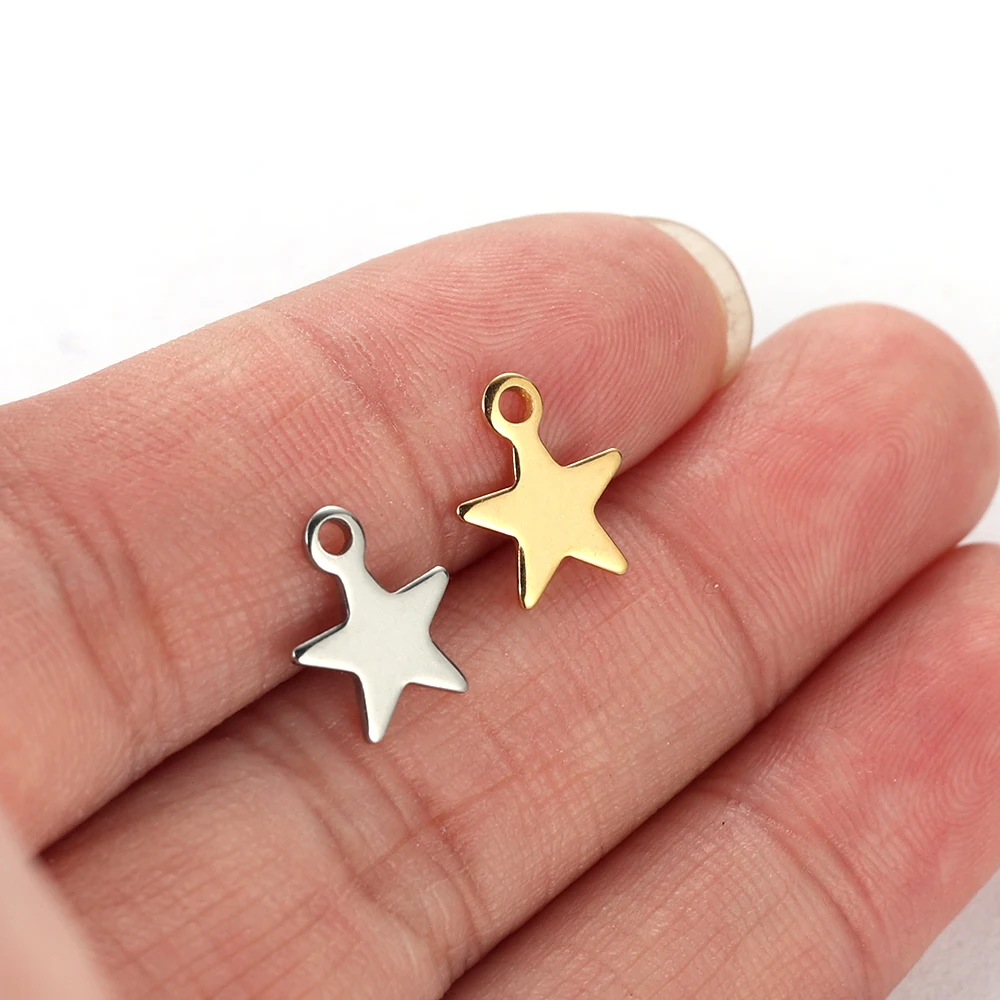 Stainless Steel Small Star Pendant Flat Charms 20pcs for DIY Jewelry Making Necklace Decoration Bracelet End Tail Charm stainless steel charms,star charms,jewelry charms,fashion jewelry accessories