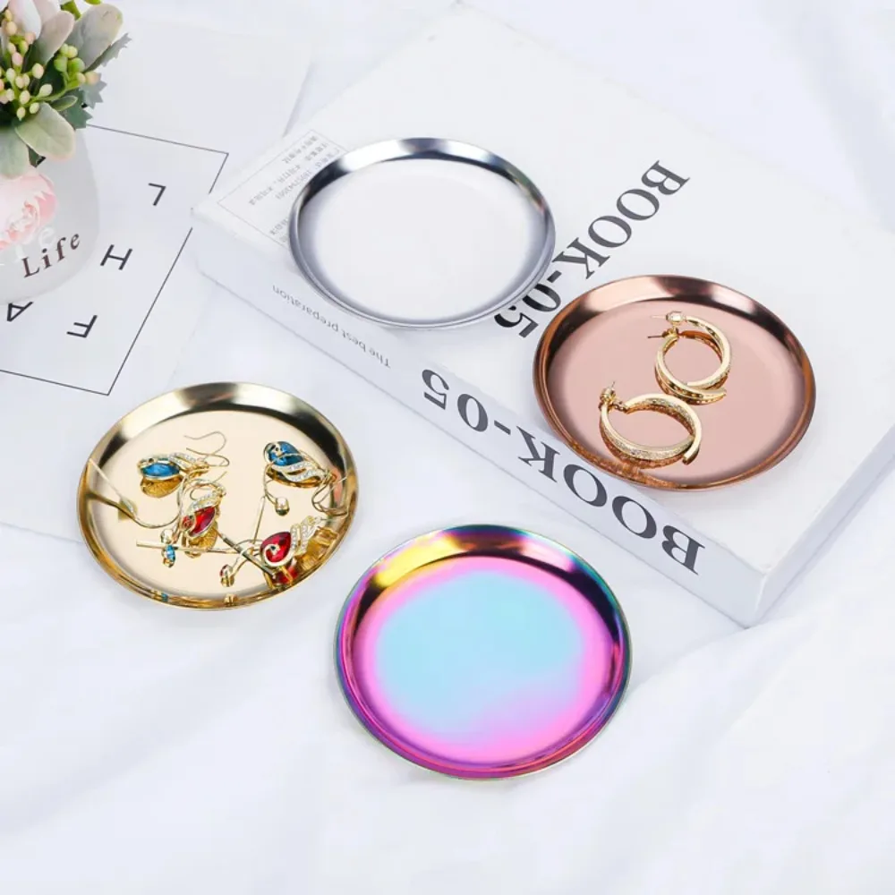 Ins Stainless Steel Round Storage Tray Desktop Cosmetics Metal Tray Photo Ornament Jewelry Storage Tray 2