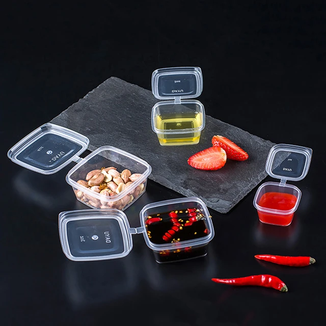 50Pcs/Pack 25/50Ml Square Sauce Cup With Cover Leak Proof Transparent Mini  Plastic Dipping Sauce