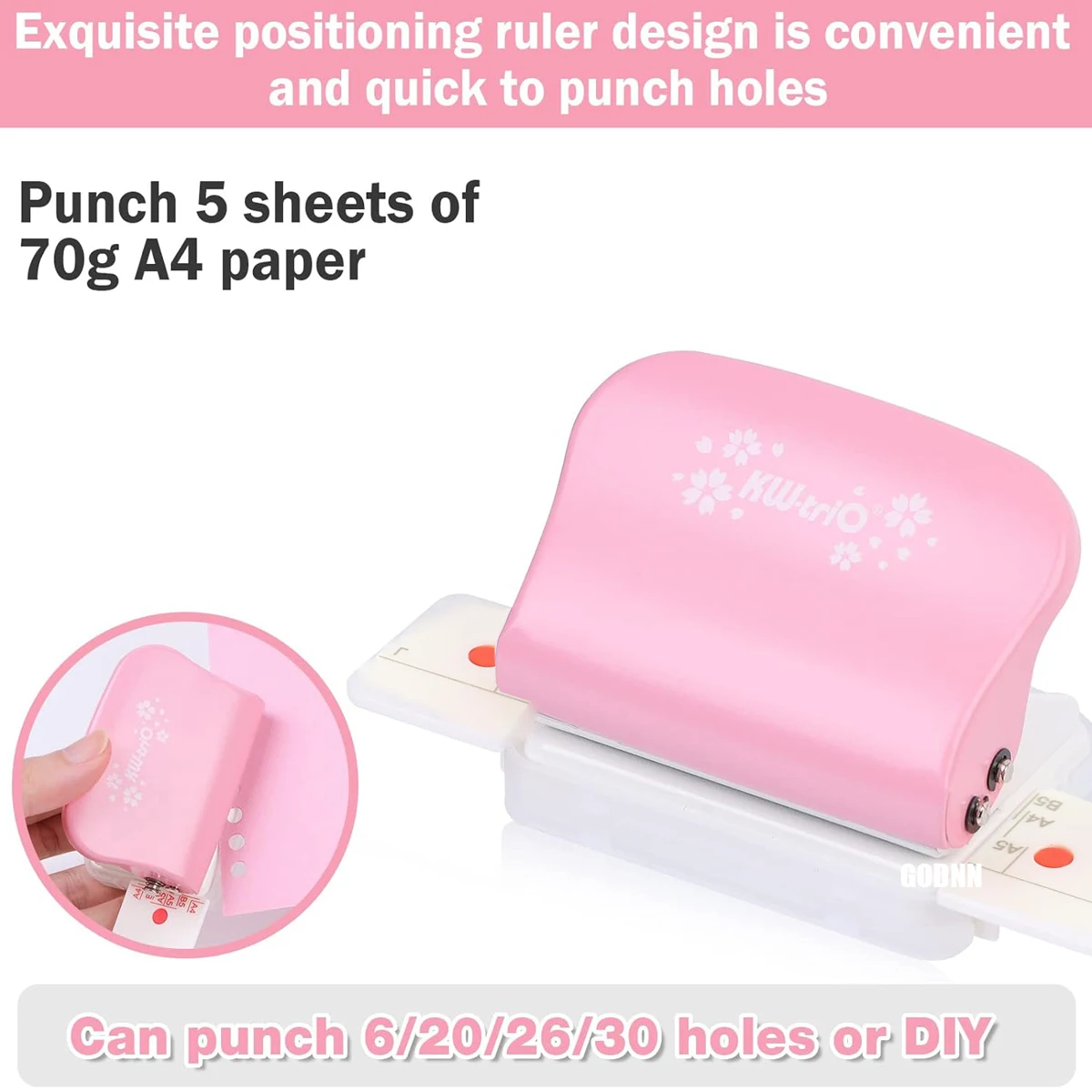 6-hole loose-leaf punch, compatible with A4/B5/A5 paper, portable binding machine, suitable for office document binding. - 4