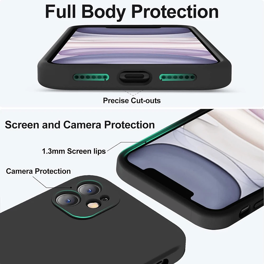 Black Shockproof Silicone TPU Phone Case with Protective Lens Cover