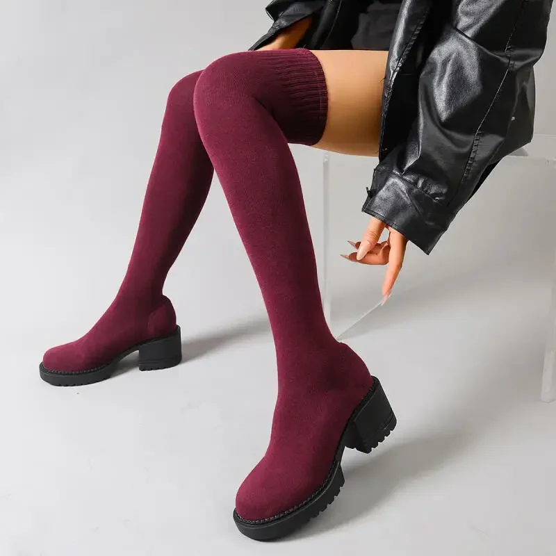 Chunky Platform Over The Knee Boots Women 2025 Autumn Thick Bottom High Heel Elastic Sock Boots Brand Woman's Long Booties 42