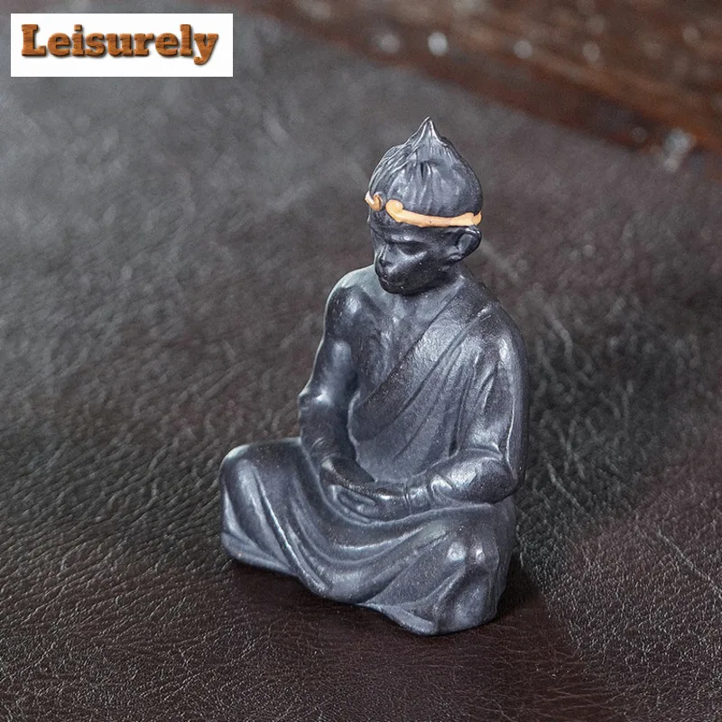 Yixing Zisha Black Clay Wukong Buddha Sculpture Tea Pet Creative Lucky Model Tea Figurine Play Toys Tea Statue Ornaments Gift