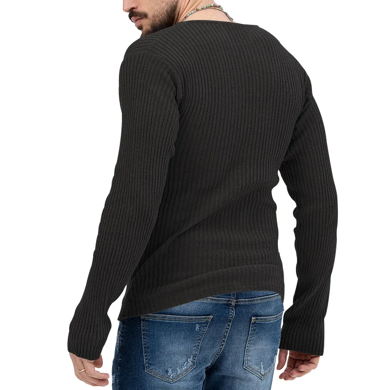 2023 Autumn and Winter New Simplicity Versatile Commuter Men's Clothing Fashion V-neck Long Sleeve Solid Color Casual Pullover